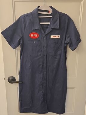 Airwalk Navy Button-Front Shirt Dress with Red Patches